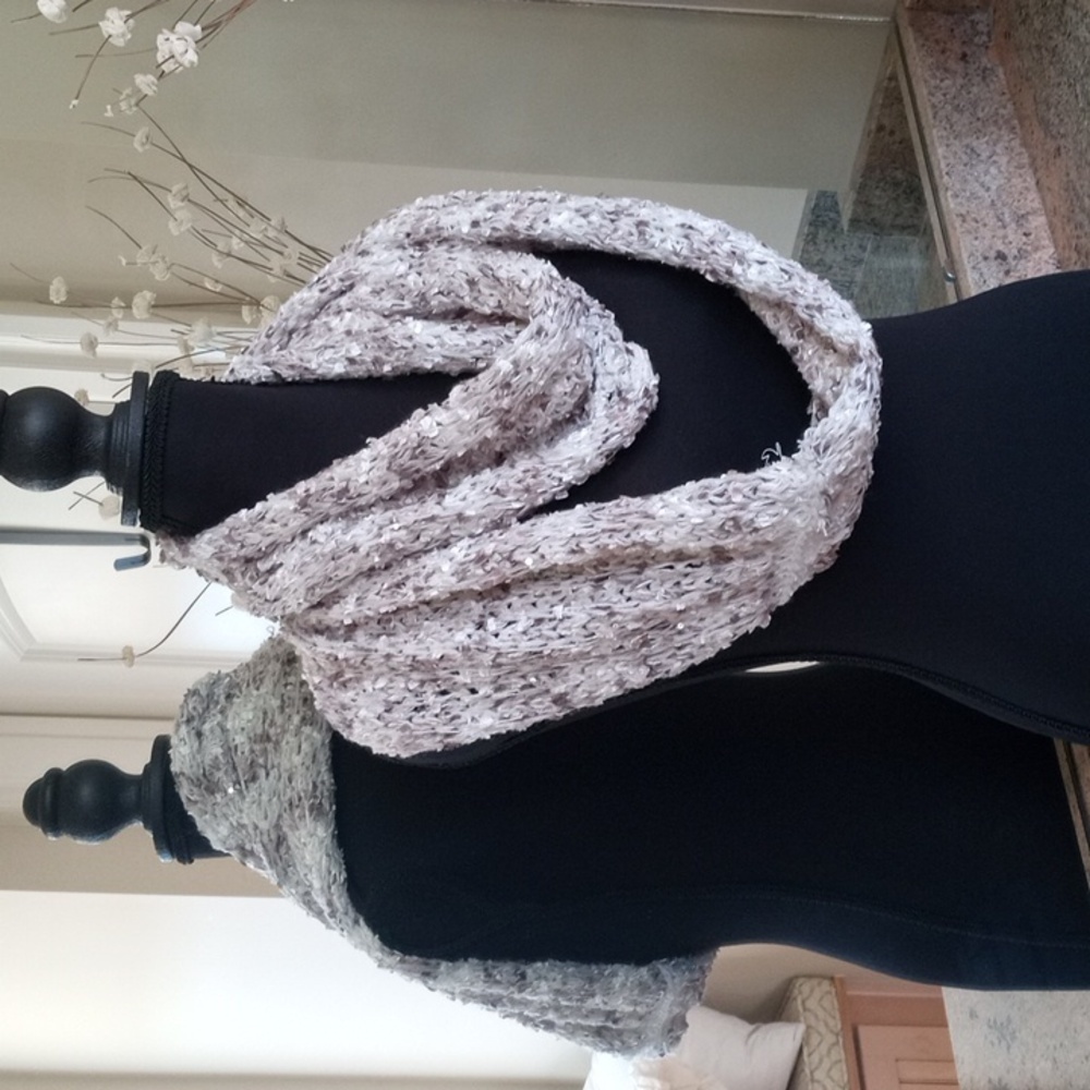Collection XIIX Textured Knit Infinity Scarf - White and Gray Sparkly Knit
